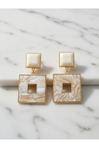 ahsenaksesuar2025 Sedefli Kare Sallantılı Altın ve Bej Renk Vintage Büyük Kar...