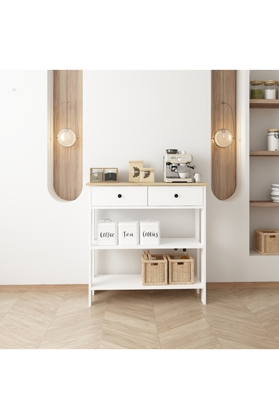 Home MANDOSİ ÇİFT ÇEKMECELİ ÇOK AMAÇLI DOLAP KAHVE KÖŞESİ DRESUAR BEYAZ SAFİR...