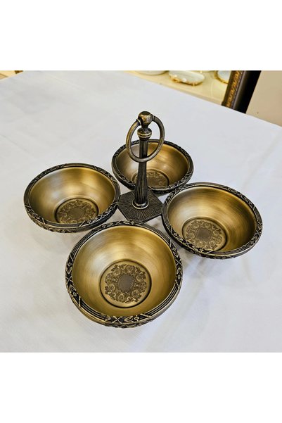 MaviDamla Classic Stand-Up Stainless Steel 4-Piece Snack Bowl Antique