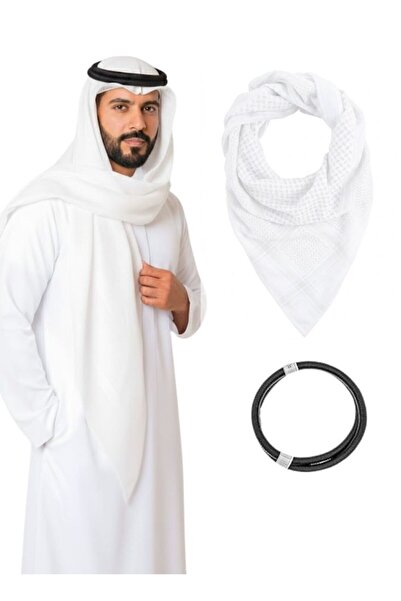 Premium Men’s White Ghutra Shemagh with Black Agal Traditional Saudi Head Cov...