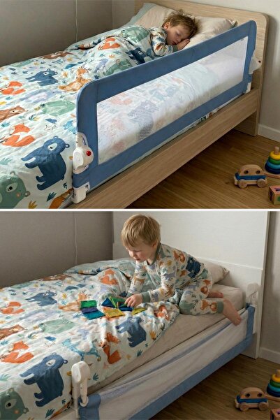 Wellgro Littles 150*48 cm Mavi Yatak Bariyeri, Çocuk Yatak Korkuluğu