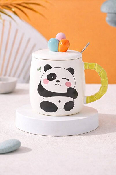 hediyeconcepti 500 ml Panda Ceramic Mug with Lid and Spoon – Cute Design, Var...