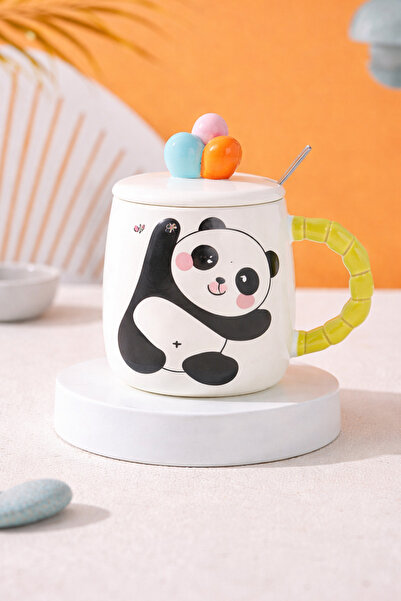 hediyeconcepti 500 ml Panda Ceramic Mug with Lid and Spoon – Cute Design, Var...