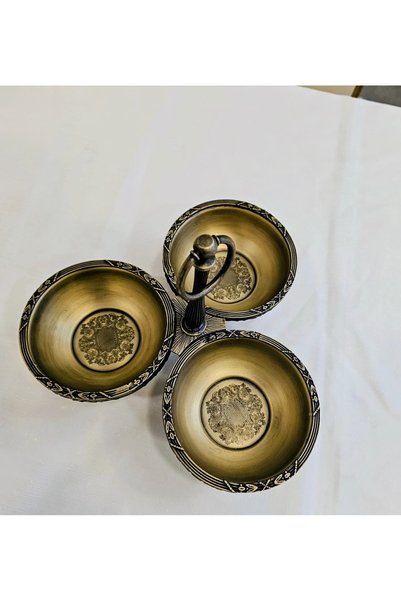 MaviDamla Classic Stand-Up Stainless Steel 3-Piece Snack Bowl Antique