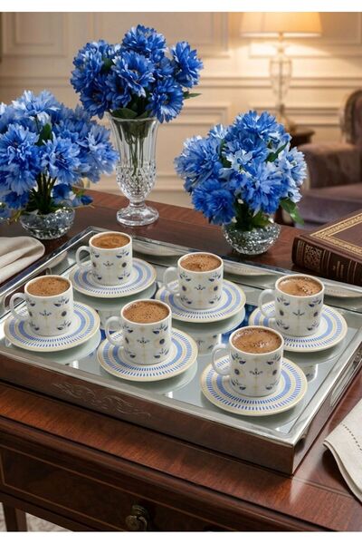 evinbizden NAZAR DESENLİ 6 KİŞİLİK PORSELEN FİNCAN TAKIMI ŞIK SUNUMLAR İÇİN İ...
