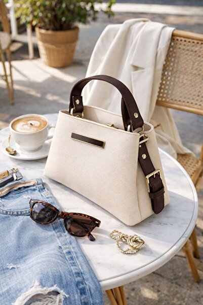 Moda Sekiz Women's Medium Size Three-Compartment Shoulder Bag with Detail Acc...