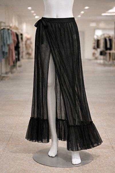 laviyonsa Ruffled Long Side-Tie Mesh Beach Skirt & Pareo