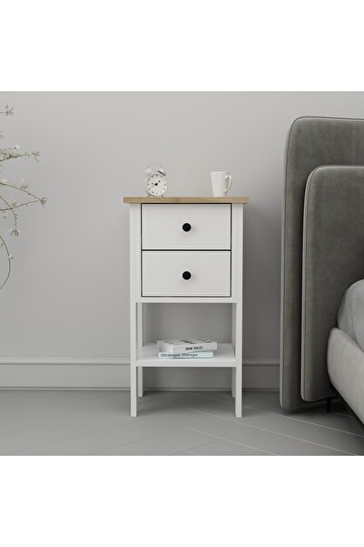 Home MANDOSİ ÇİFT ÇEKMECELİ KOMODİN BEYAZ MEŞE PLUS