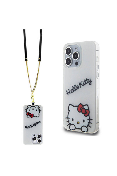Hello Kitty iPhone 15 Pro Max Uyumlu Kılıf Orjinal Lisanslı Askılı Yazı ve İk...