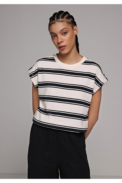 Colin's Regular Fit Round Neck Striped Women's Navy Blue Short Sleeve T-Shirt