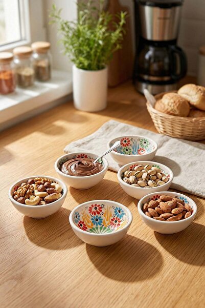 EvaniLife Seramik 6'lı Sunumluk Çerez Tabağı - Kahvaltılık Reçellik Sosluk He...