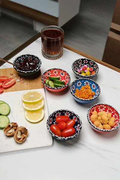 EvaniLife Seramik 6'lı Sunumluk Çerez Tabağı - Kahvaltılık Reçellik Sosluk He...