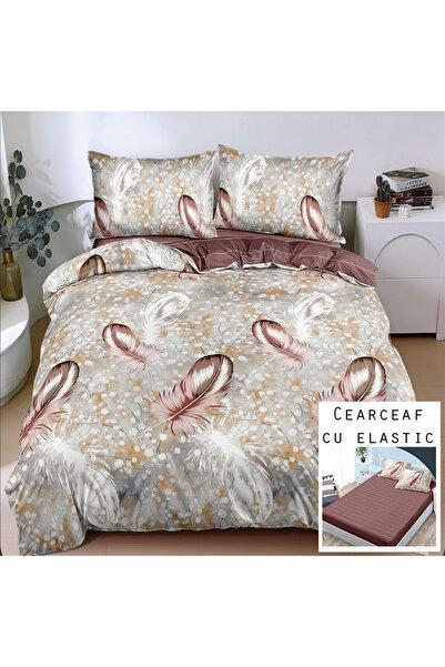 Patul Bed Linen, Satin Cotton, Sulphur, 2 Persons, Double Bed, 4 Pieces, Fitt...