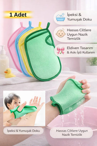 Hane Dostu Yumuşak Banyo Duş Süngeri Eldiven–Bebek ve Çocuklar İçin Hassas Ci...