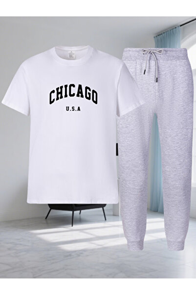 Rayan & Hoor Style شيكاغو مطبوع بنطال رياضي وقميص تي شيرت مجموعة بدلة رياضية ...