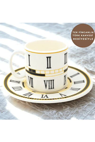 EVİMİA Siyah & Gold Roma Rakamlı 6 Kişilik Porselen Fincan Takımı