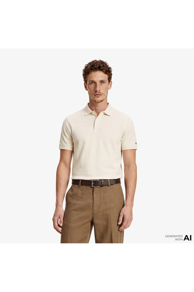 Tommy Hilfiger Elevated Essentials Erkek Krem Rengi Polo Yaka T-Shirt