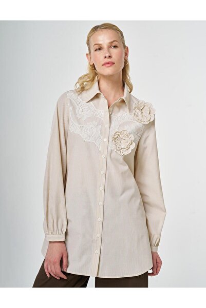 Kayra Lace Paneled Cotton Viscose Tunic Light Yellow