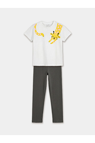 LC Waikiki Giyçık Store Den Gri Printed Girl's T-Shirt and Leggings