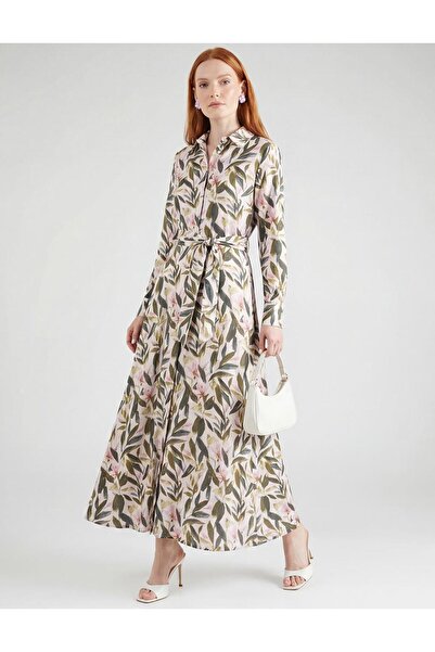 Kayra Floral Pattern Modal Dress Cream