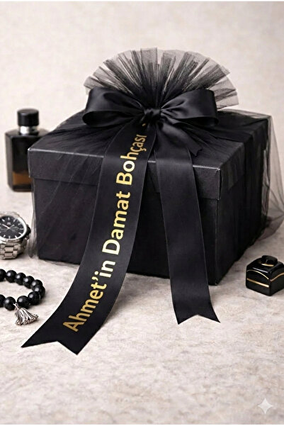 hemdemhediyelik Siyah Damat Bohça Kurdelesi , Bohça Süsü, Gelin Çeyiz Düğün N...