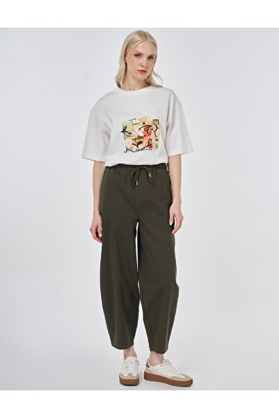 Kayra Elastic Waist Carrot Cut Pants Dark Brown