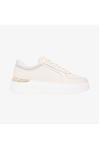 Tommy Hilfiger Women's Leather Comfortable Sole Th Metal Logo Lace-Up Beige S...