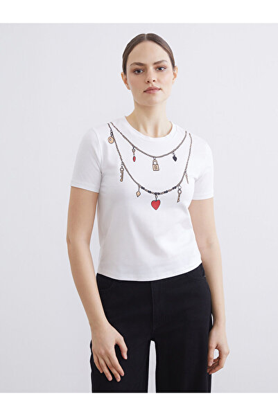 LC Waikiki Nevavm Women's Printed T-Shirt with Oval Collar and Nevavm Difference