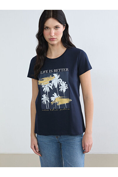 LC Waikiki Γυναικείο μπλουζάκι Özmarka New Season με στάμπα και λαιμόκοψη ποδ...