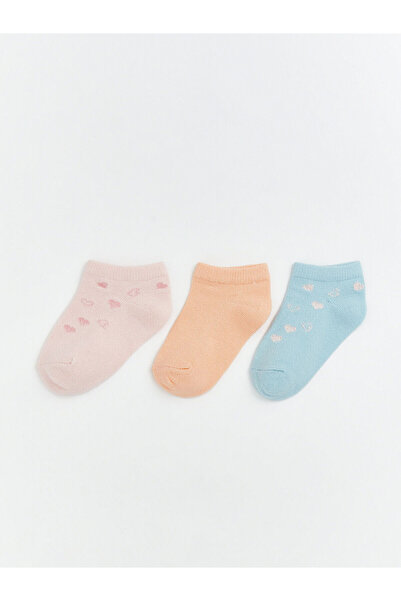 LC Waikiki Nevavm Pink Printed 3-Pack Girls' Booties Socks with a Difference