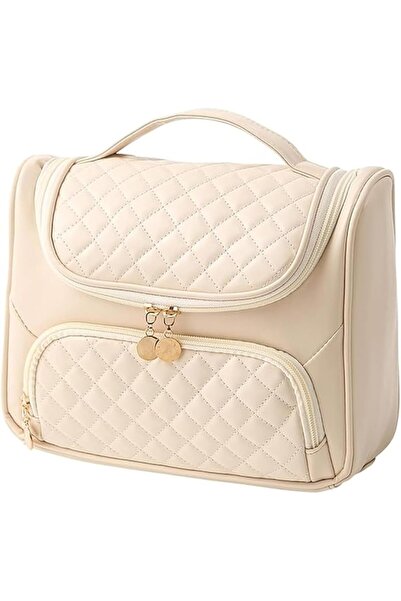 Arabest Large Capacity Travel Cosmetic Bag,with Handle, Checked PU Leather Wa...