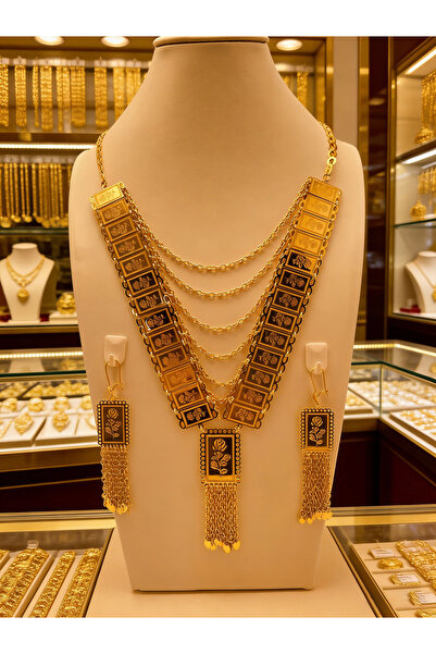 ALZAHR Vintage Gold-Plated Floral Engraved Bid Jewelry Set-3Pcs Statement Nec...