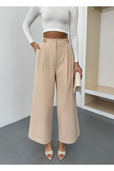 QUASAR Fashion New Season Double Pleated Double Bridged Buttoned Bol Pa Wide-...