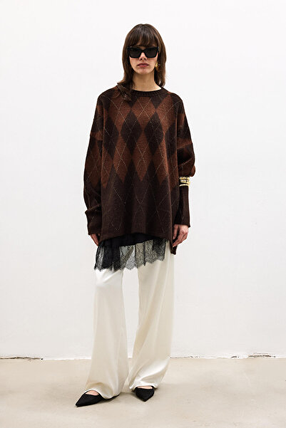 Touché Privé Diamond Patterned Silvery Knitwear Sweater