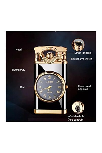 Generic ولاعة رجالية أنيقة ومبتكرة مقاوم للرياح مزودة بوظيفة الساعة. لون عشوا...