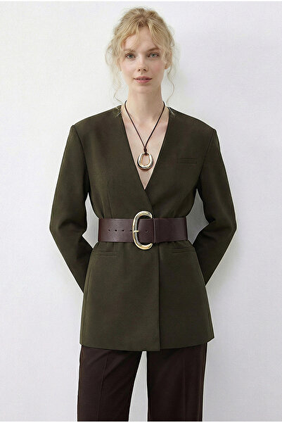 Bianco Lucci Women's Wide Belt in Double-Breasted Collar Lined Jacket 4169 60...