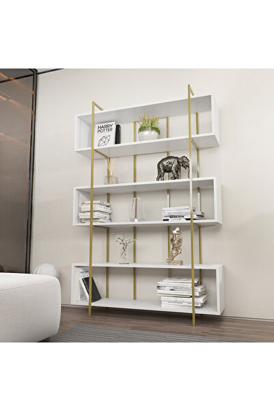 Decorotika BRUTİ KİTAPLIK BEYAZ GOLD