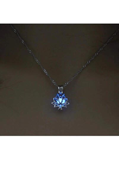Yuchicly Lotus Flower Phosphorescent Necklace – Glow-In-The-Dark Blue Lotus D...