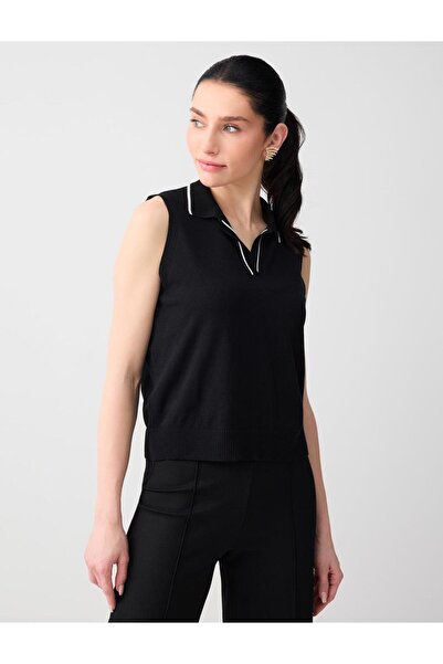 Jimmy Key Black Straight Cut Polo Neck Sleeveless Knitwear Blouse