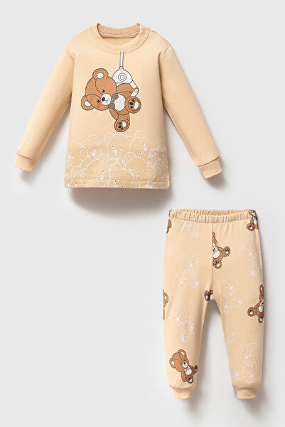 MAHFEL 100% Cotton Piece Baby & Kids Pajama Set S. Teddy Bear Cream