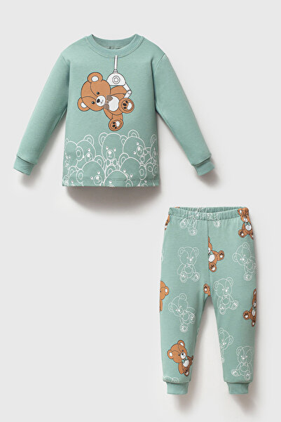 MAHFEL 100% Cotton Piece Baby & Kids Pajama Set S. Teddy Bear Green