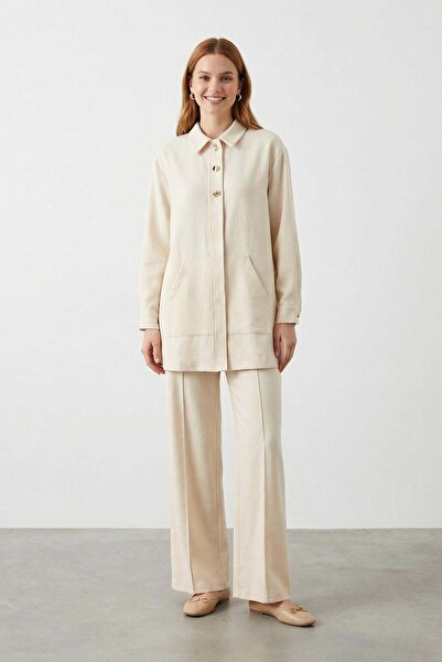 Loreen Women's 100% Cotton Piece Relaxed Cut Trousers Set - 20741Tks - Beige