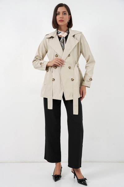 Bigdart Women's Belted Short Trench Coat 5982 - Beige