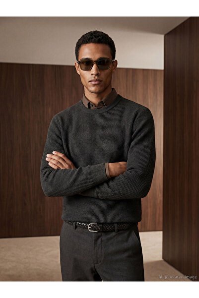 LC Waikiki Peak New Season Crew Neck Honeycomb Textured Men's Knitwear Sweater