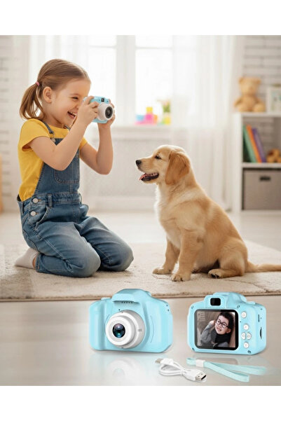 Mavi Kompakt HD Dijital Kamera Video ve Fotoğraf Kayıt Özellikli Taşınabilir Model