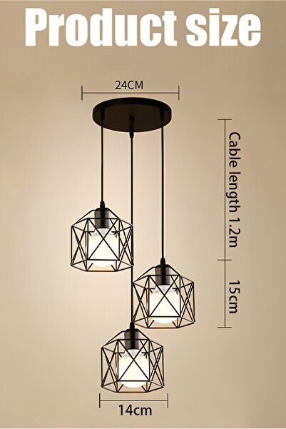 Leon Lifestyle مصباح معلق هندسي ثلاثي الرؤوس - ثريا قفص أسود صناعية عصرية لغر...