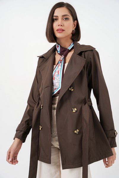 Bigdart Women's Belted Short Trench Coat 5982 - Brown