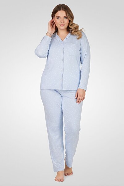 Kathy Ireland طقم بيجاما نسائي من قطعتين، بلوزة وبنطال بنقشة كاملة، لون أزرق ...