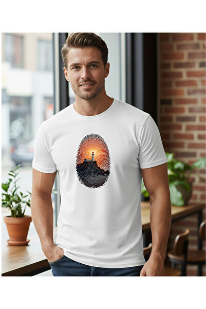 ASELİNDA Tricou pentru bărbați din bumbac imprimat, cu gât rotund, negru/alb