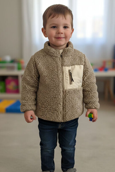 DOFİ Boy's Beige Zippered Plush Sweatshirt